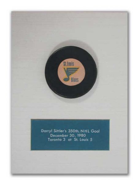 1980 350th NHL Goal Puck Plaque Presented to Darryl Sittler (7x10")