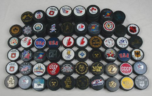 International Tournament and All-Star Game Puck Collection of 87