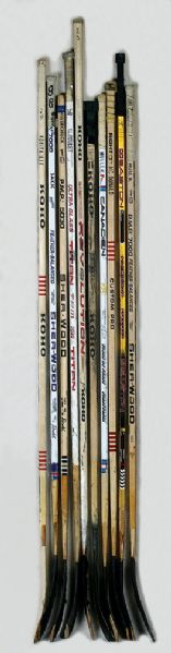 NHL 500 Goal Scorers Game Used Stick Collection of 11