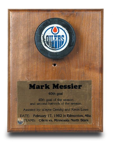1981-82 Mark Messier 40th Goal of the Season Milestone Goal Puck