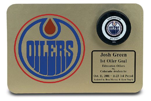 2001 Josh Green First Oiler Goal Puck