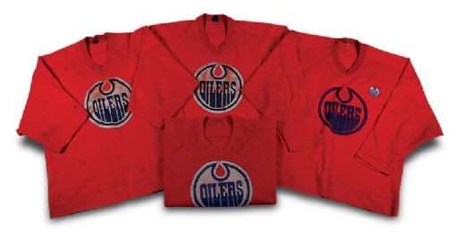 1980s Edmonton Oilers Orange Nike Practice Jersey Collection of 4 with Andy Moog