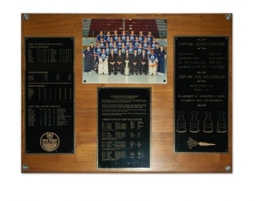 1987-88 Edmonton Oilers Team Photo Plaque From Locker Room