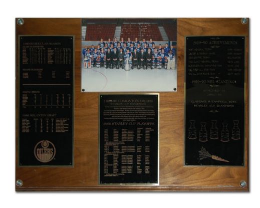 1989-90 Edmonton Oilers Team Photo Plaque From Locker Room