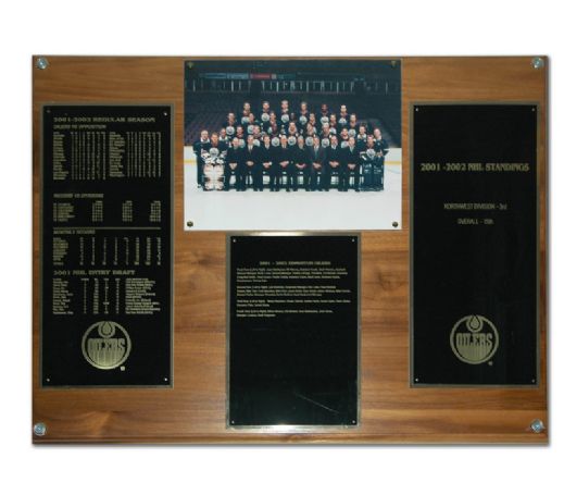 2001-02 Edmonton Oilers Team Photo Plaque From Locker Room