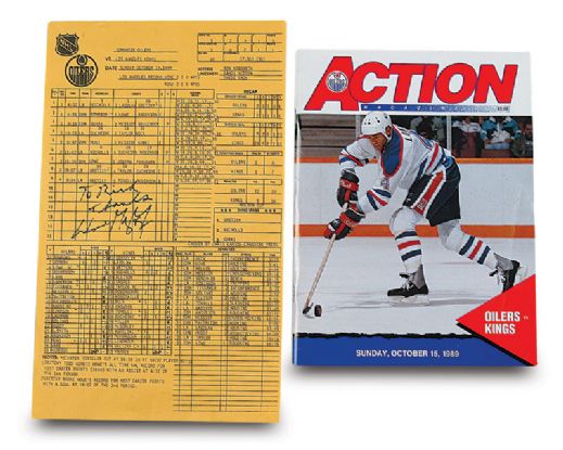 Wayne Gretzky 1851 Point Game Signed Score Sheet and Program
