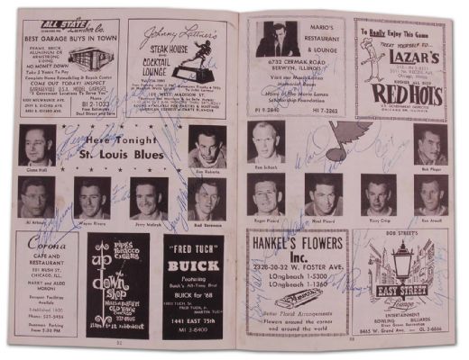1967-68 St. Louis at Chicago Program Autographed by 15 Including Hall & Plager