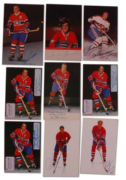 Montreal Canadiens Autographed Postcard Lot of 9 & Rocket Richard Autographed Puck