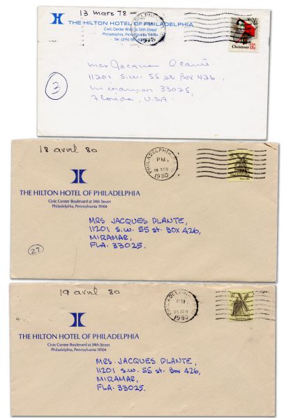 Jacques Plante Lot Including Envelopes Addressed by Plante