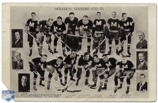 1932-33 Montreal Maroons Team Photo Postcard Autographed by 7
