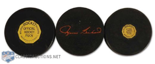 Scarce Maurice Richard Puck Collection of 3