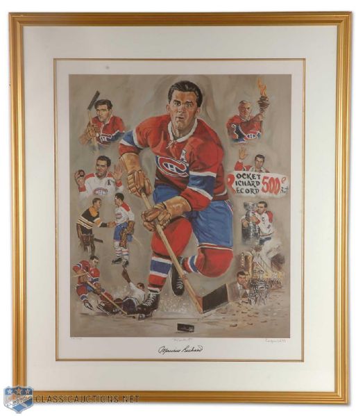 Maurice Rocket Richard Autographed Montreal Canadiens Career Tribute Lithograph