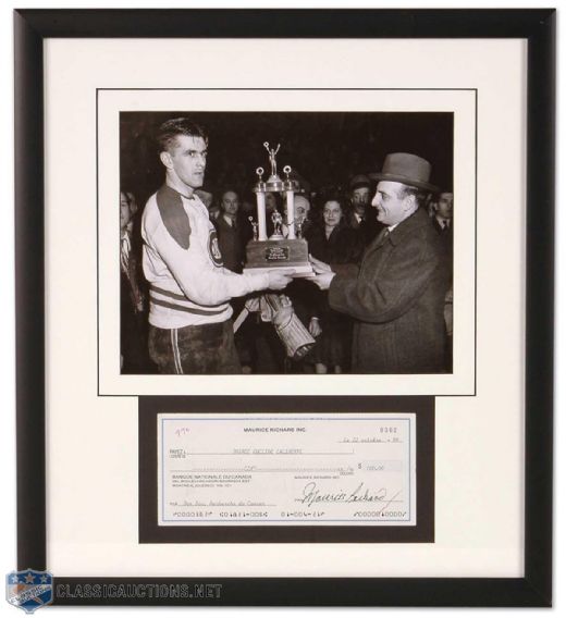 Maurice Richard Autographed & Framed Check Display