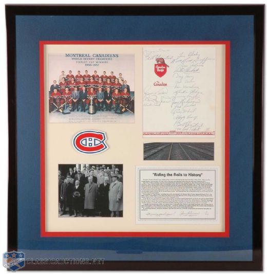1956-57 Canadiens Riding the Rails to History Framed Display (30 x 31)