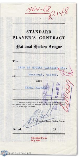 Henri Richards 1964-68 Montreal Canadiens Contract