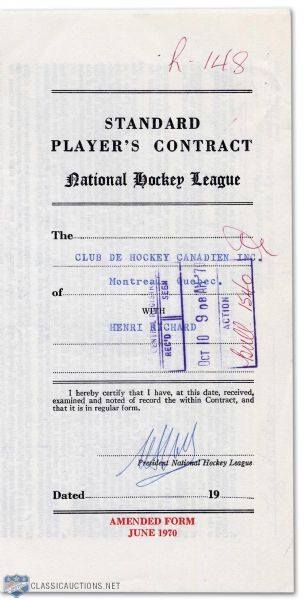 Henri Richards 1970-71 Montreal Canadiens Contract