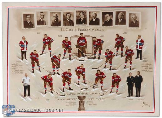 1929-1931 Montreal Canadiens Stanley Cup Champions Hand-Colored Team Photograph