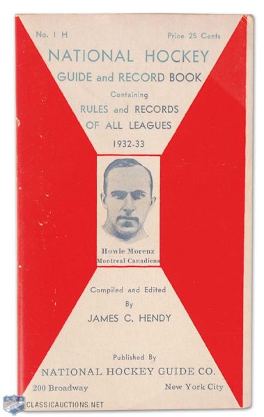 1932-33 Guide & Record Book Featuring Howie Morenz