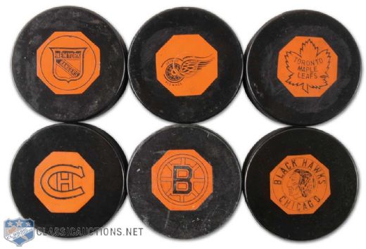 Rare Original Six Official NHLGame Puck Complete Collection of 6
