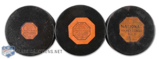 Vintage 1940s and 1950s Official Art Ross NHL Game Puck Collection of 3