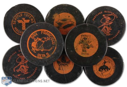 Vintage WHL Official Puck Collection of 8