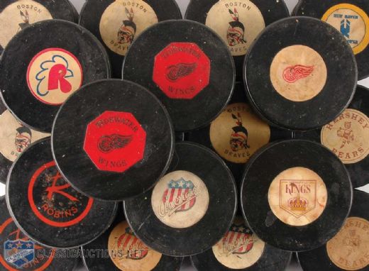 Late-1960s and 1970s Converse Official AHL Game Puck Collection of 19
