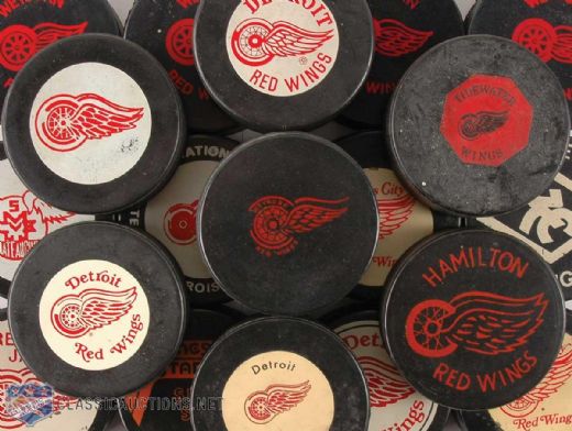 Vintage Red Wings Logo Puck Collection of 19