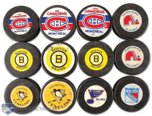 1980s Ziegler NHL Game Puck Collection of 12