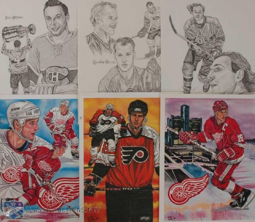 Original Howe, Beliveau, Lafleur, Yzerman, Fedorov and Lindros Lithograph Collection of 76