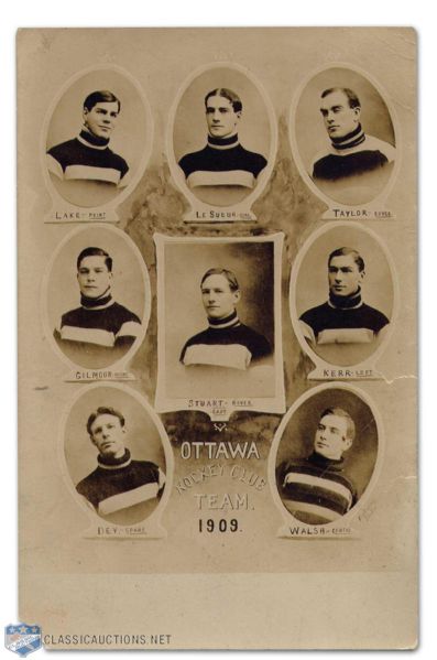 1909 Ottawa Senators Hockey Club Team Photo Postcard