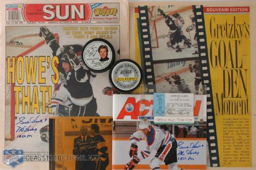 Wayne Gretzky & Gordie Howe Autographed 1851st Point Game Collection of 10