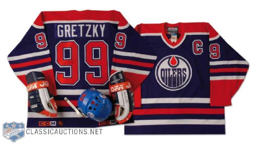 Wayne Gretzky Autographed Edmonton Oilers Jersey, Gloves & Helmet