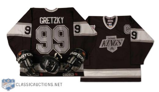 Wayne Gretzky Autographed Los Angeles Kings Jersey, Gloves & Helmet