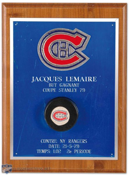 Jacques Lemaires 1979 Stanley Cup Winning Goal Puck Plaque