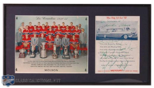 Framed 1956-57 Stanley Cup Champions Montreal Canadiens Autograph and Team Photo Display
