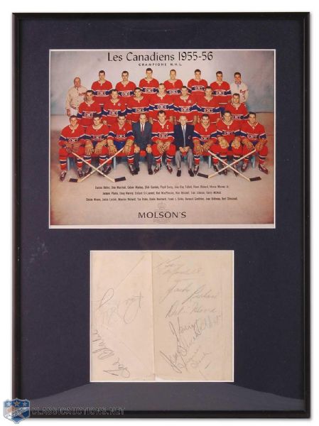 Framed 1955-56 Montreal Canadiens Autograph and Team Photo Display