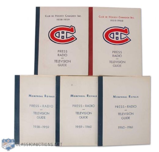 1950s Montreal Canadiens & Royals Press Guide Collection of 5
