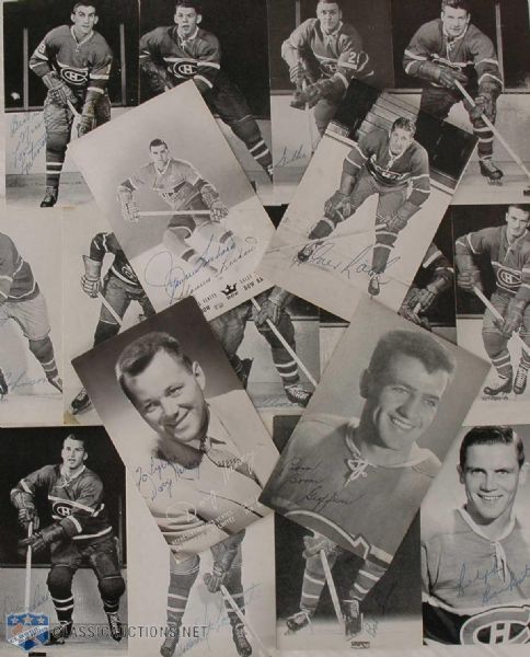 Vintage Montreal Canadiens Autographed Postcard Collection of 17