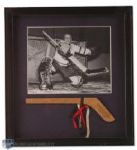 Framed Turk Broda Autographed Mini Original Ottawa Senators Souvenir Stick and Photo Display