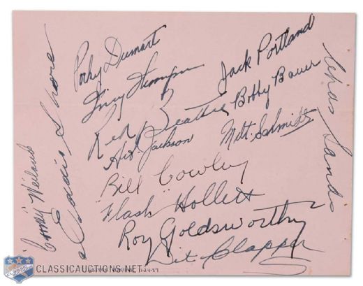 Original 1937-38 Boston Bruins Team Autographed Card