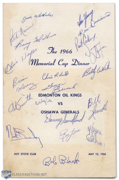 1966 Memorial Cup Dinner Menu Autographed by Bobby Orr & 19 Others