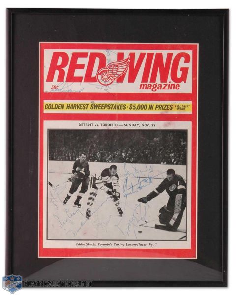 Framed Terry Sawchuk and Toronto Maple Leafs Autographed 1964 Red Wing Magazine Program Cover