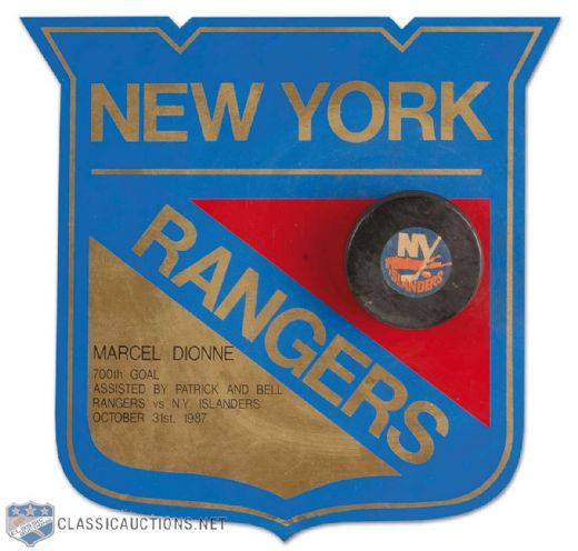 Marcel Dionne New York Rangers 700th Goal Plaque