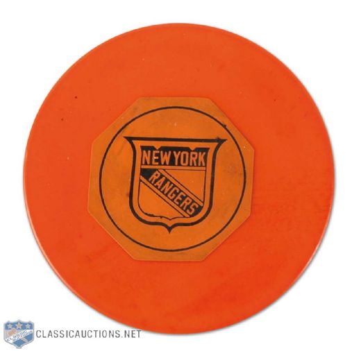 Rare 1967-68 New York Rangers Orange Converse Game Puck