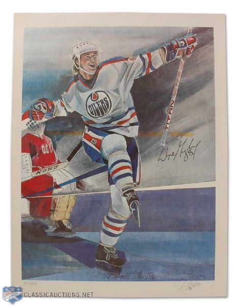 1983 Wayne Gretzky Autographed "The Kick" Lithograph by Steven Csorba