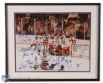 Team Signed 1980 Team USA "Miracle on Ice" Celebration Framed Photo (22" x 25")