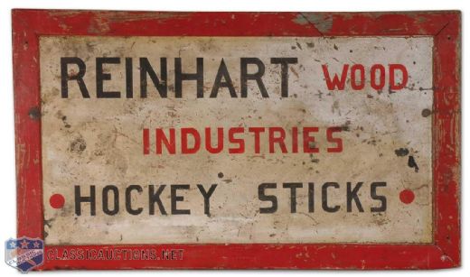 Vintage Reinhart Hockey Stick Company Sign