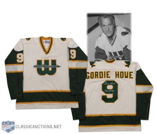 Gordie Howe Autographed 1977-78 New England Whalers Game Worn Photo Matched Jersey