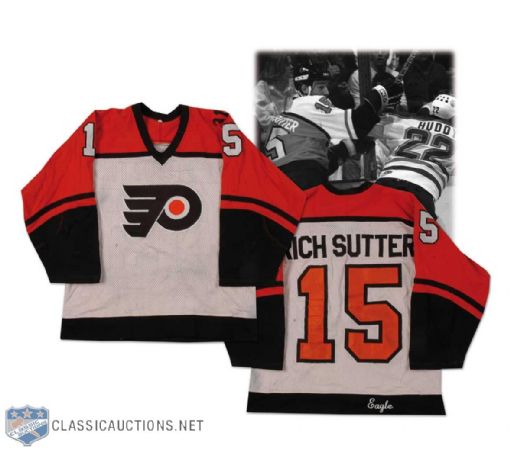 1985-86 Rich Sutter Philadelphia Flyers Game Worn Jersey with Lindbergh Patch