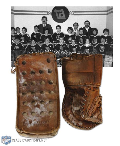 Vintage Martin Brodeur Childhood Worn Goalie Gloves